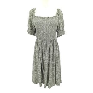 Sage Green Smocked Floral Midi Dress Size 1X Cottagecore Romantic Just Found